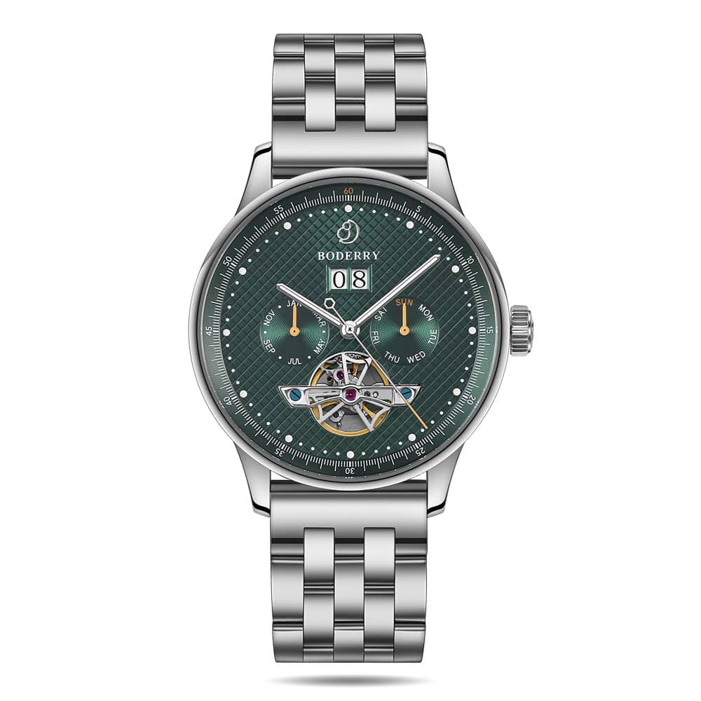 THE CHECKMATE - Complication Automatic Watch with Date,Day,Month Display -Emerald & Bracelet