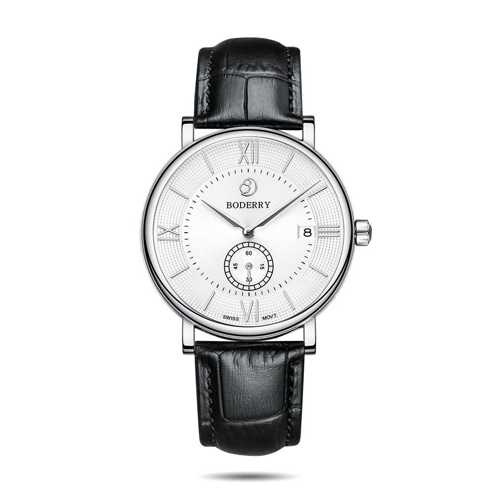 Mens Quartz(Swiss Movement) Watch | Silver/White Dial -  Boderry Watches