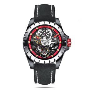 WINDMILL - Original Skeleton Hi-beat(28,800 bph) with 72 hrs Power-reserve Automatic Watch | Red Dial & Leather Strap