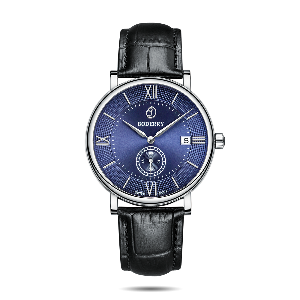 Mens Quartz(Swiss Movement) Watch | Silver/Blue Dial-Boderry Elegant Boderry Watches