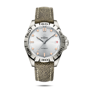 Mens Automatic Titanium Watch | Grey Dial/Leather Strap -Boderry Urban Date Boderry Watches