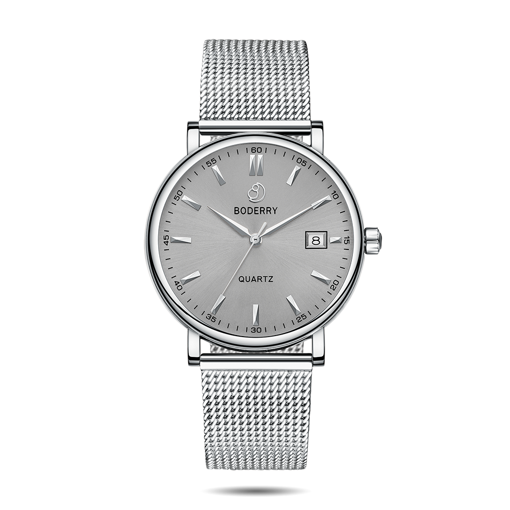 Mens Quartz(Swiss Movement) Watch | 40mm Case with Silver Mesh-Boderry Classic Boderry Watches