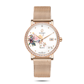 Women Watch | Chrysanth Gold Mesh Watch-Boderry Flower Boderry Watches