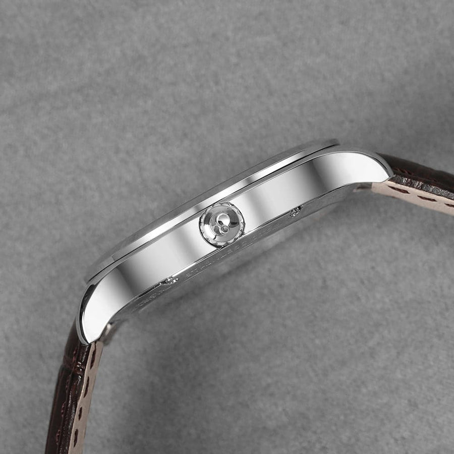 Mens Micro-rotor Automatic Watch | White & Silver with Leather Straps