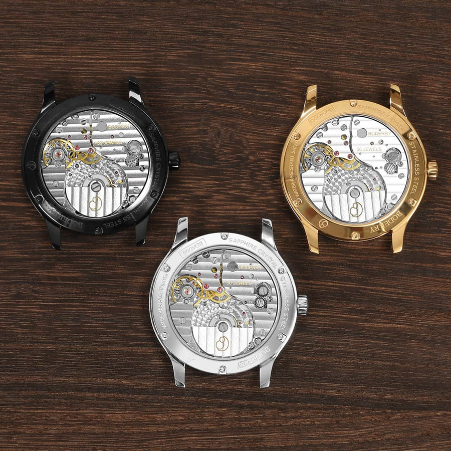 Mens Micro-rotor Automatic Watch | White & Silver with Leather Straps