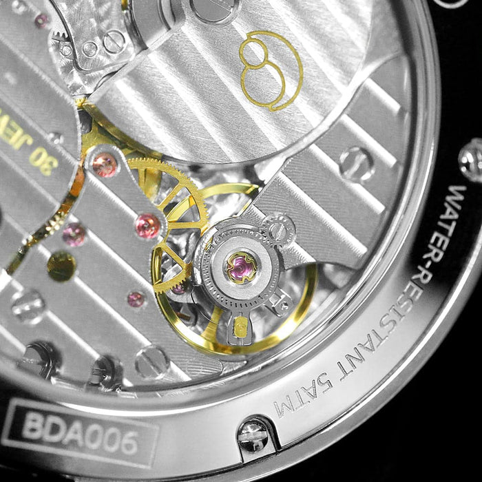 Mens Micro-rotor Automatic Watch | Black & Gold with Leather Straps