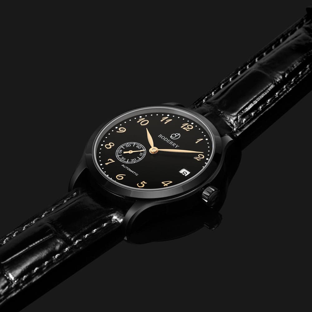 Mens Micro-rotor Automatic Watch | Black & Leather Straps-Boderry Elite Boderry Watches
