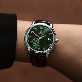 Mens Micro-rotor Automatic Watch | Green & Silver with Leather Straps-Boderry Elite Boderry Watches