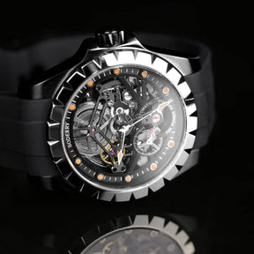 WINDMILL - Original Skeleton Hi-beat(28,800 bph) with 72 hrs Power-reserve Automatic Watch | Black Dial & Black Leather Strap