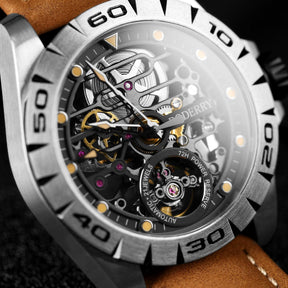 URBAN SKELETON(TITANIUM)- 3-Hand Hi-beat(28,800 bph) with 72 hrs Power-reserve Automatic Titanium Watch | Brown Leather Strap