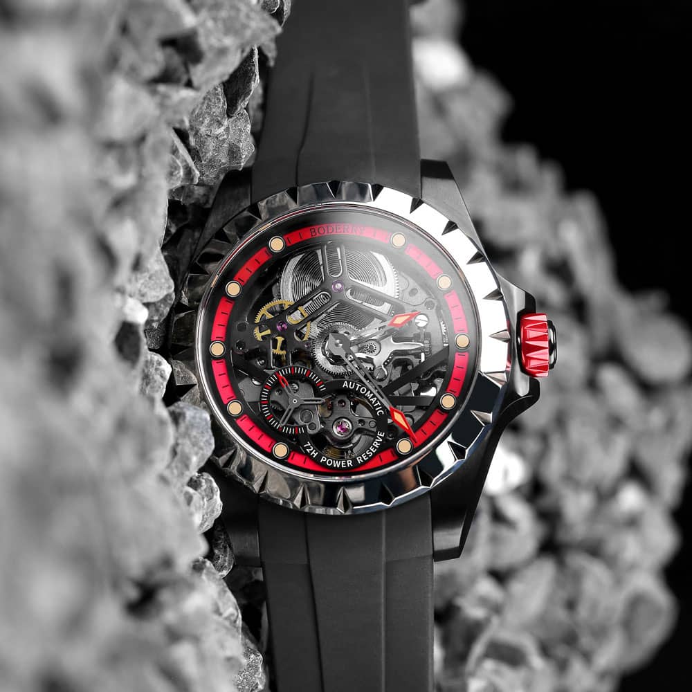 WINDMILL - Original Skeleton Hi-beat(28,800 bph) with 72 hrs Power-reserve Automatic Watch | Red Dial & Leather Strap