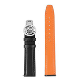 Black/Orange(Strap Back) Genuine Leather Strap with Spring Buckle | Suitable for all watches with 20mm lug width