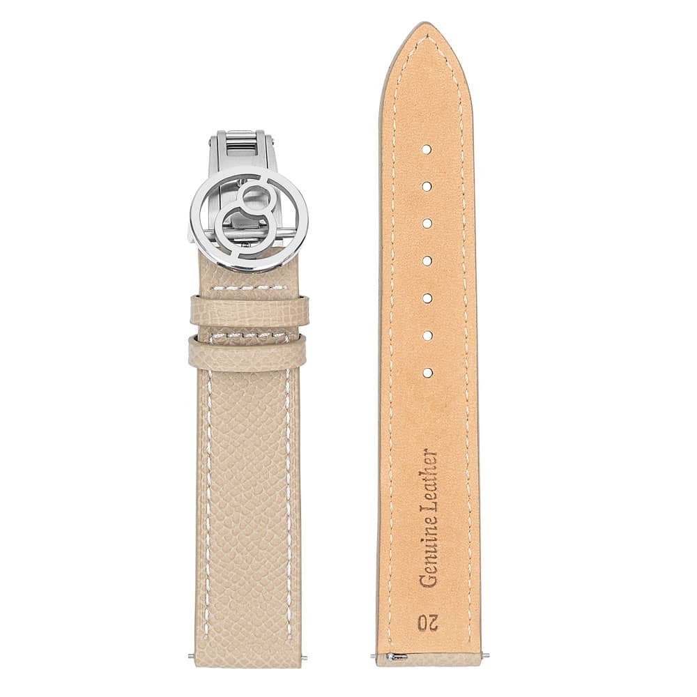 Boderry Khaki Lychee-grain Cowhide Strap with Spring Buckle | Suitable for all watches with 20mm lug width