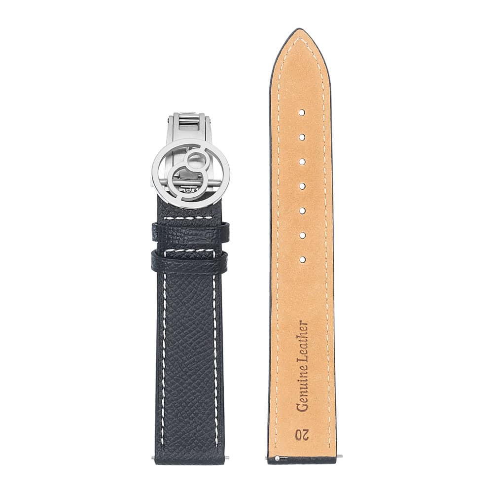 Black Lychee-grain Cowhide Strap with Spring Buckle | Suitable for all watches with 20mm lug width