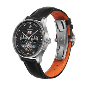 THE CHECKMATE - Complication Automatic Watch with Date,Day,Month Display -Obsidian & Leather Strap