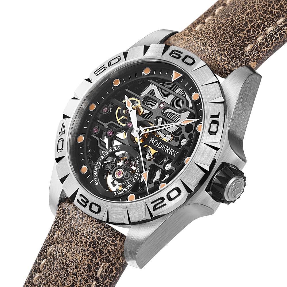 URBAN SKELETON(TITANIUM) V2.0-Silver Hands - Hi-beat(28,800 bph) with 72 hrs Power-reserve Automatic Watch | Black Dial