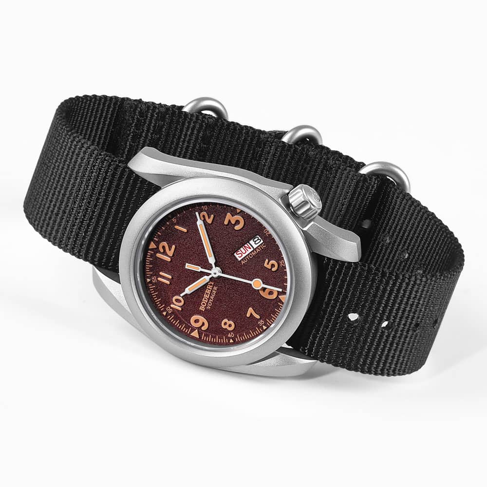 VOYAGER - 100M Waterproof Titanium Automatic Field Watch | Claret-Day,Date