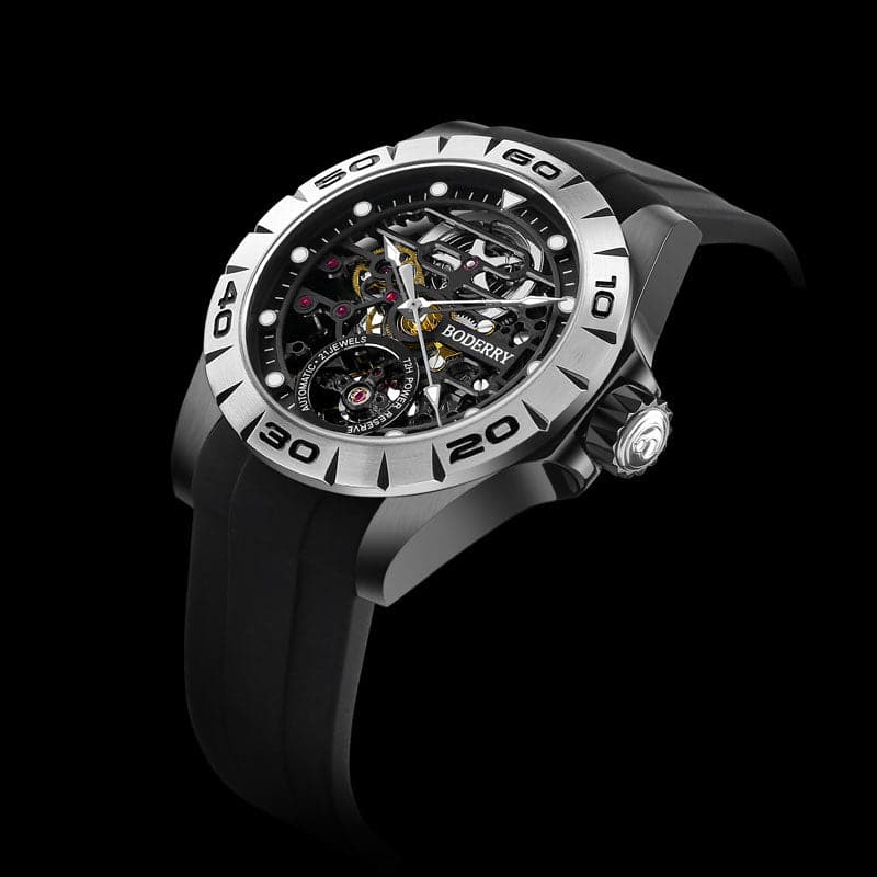 Men's Skeleton Automatic Watch | Black Case/Rubber-Boderry Urban Boderry Watches