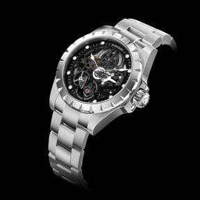 WINDMILL - Original Skeleton Hi-beat(28,800 bph) with 72 hrs Power-reserve Automatic Watch | Black Dial & Bracelet