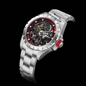 WINDMILL - Original Skeleton Hi-beat(28,800 bph) with 72 hrs Power-reserve Automatic Watch | Red Dial & Bracelet