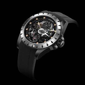 WINDMILL - Original Skeleton Hi-beat(28,800 bph) with 72 hrs Power-reserve Automatic Watch | Black Dial & Rubber Strap