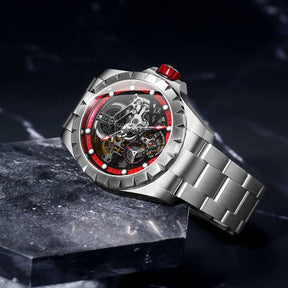 WINDMILL - Original Skeleton Hi-beat(28,800 bph) with 72 hrs Power-reserve Automatic Watch | Red Dial & Bracelet