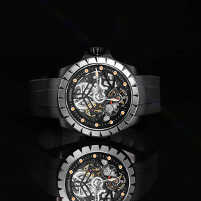 WINDMILL - Original Skeleton Hi-beat(28,800 bph) with 72 hrs Power-reserve Automatic Watch | Black Dial & Rubber Strap
