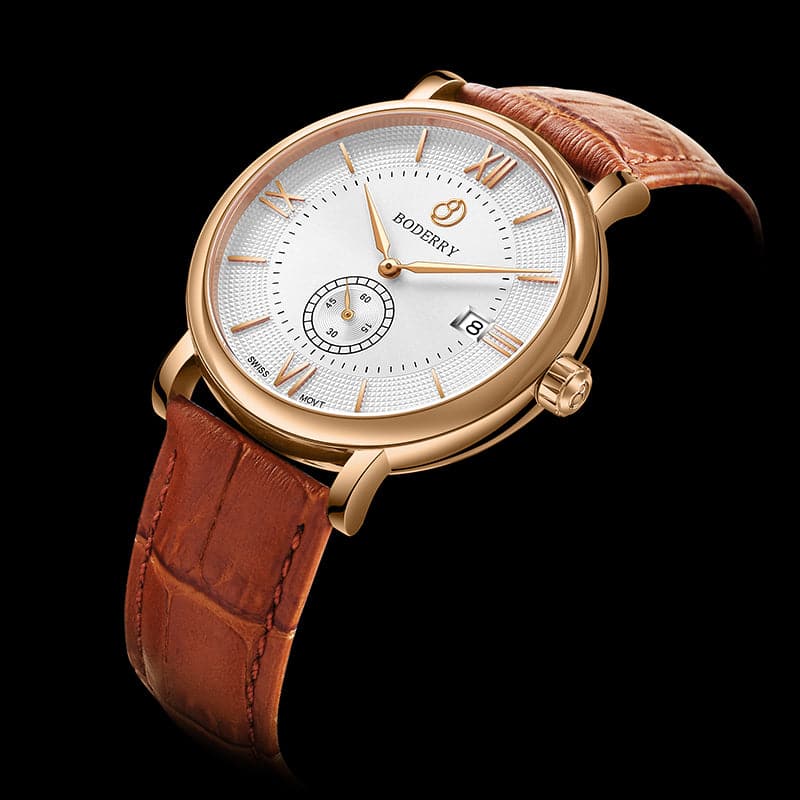 Mens Quartz(Swiss Movement) Watch | Rose Gold/White Dial-Boderry Elegant Boderry Watches