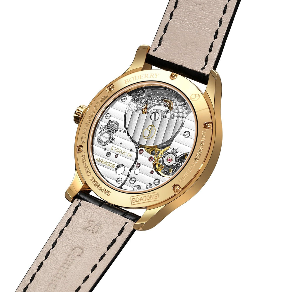 Mens Micro-rotor Automatic Watch | White & Gold with Leather Straps