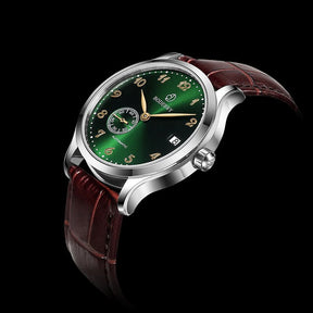 Mens Micro-rotor Automatic Watch | Green & Silver with Leather Straps-Boderry Elite Boderry Watches