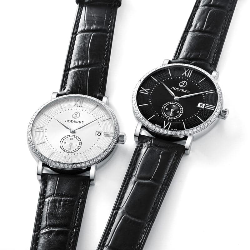 Mens Quartz(Swiss Movement) Watch | Silver/Black Dial-Boderry Elegant II Boderry Watches