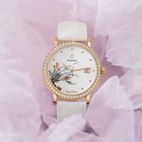 Women Watch | Orchid Gold Case Watch-Boderry Flower Boderry Watches