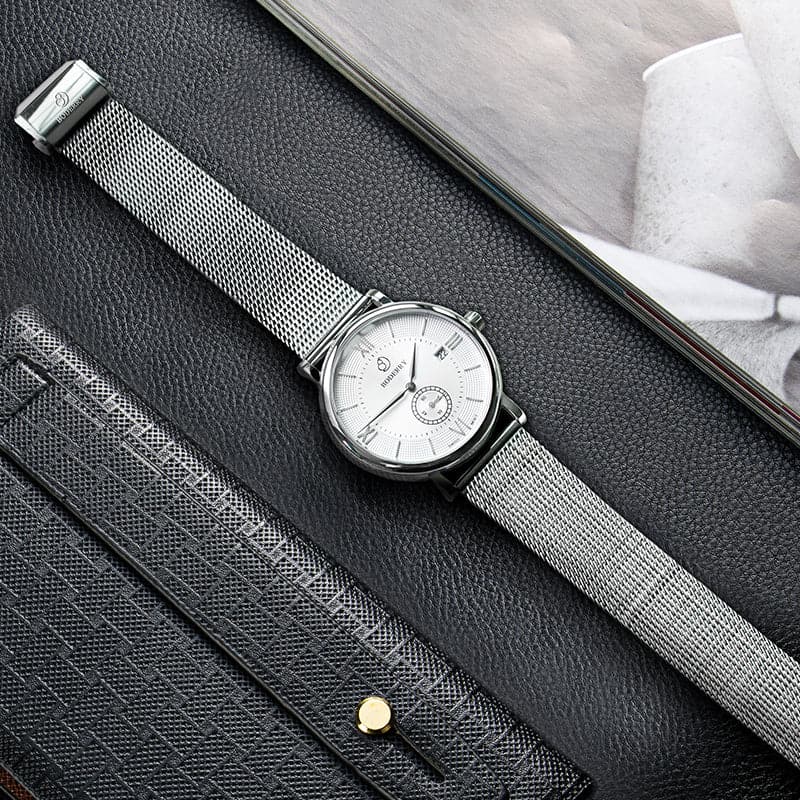 Mens Quartz(Swiss Movement) Watch | Silver/White Dial-Boderry Elegant Boderry Watches