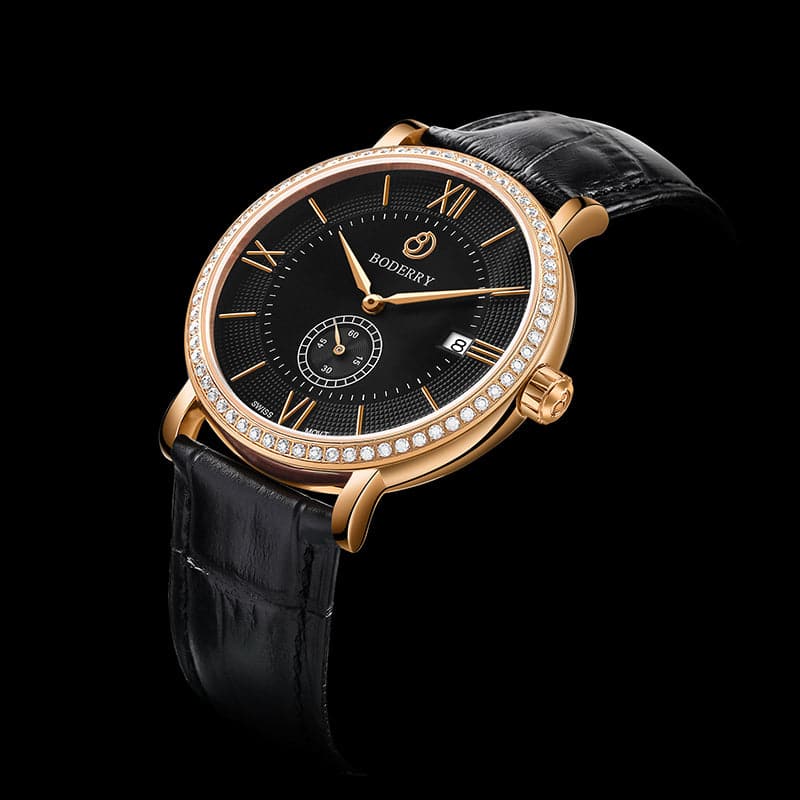 Mens Quartz(Swiss Movement) Watch | Rose Gold/Black Dial-Boderry Elegant II Boderry Watches