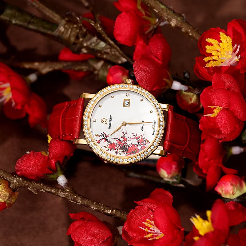 Women Watch | Plum Blossom Rose Gold Case Watch-Boderry Flower Boderry Watches