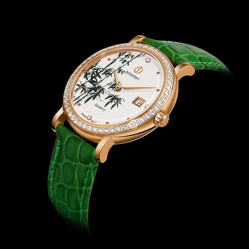 Womens Watch | Bamboo/Gold Case Watch-Boderry Flower Boderry Watches