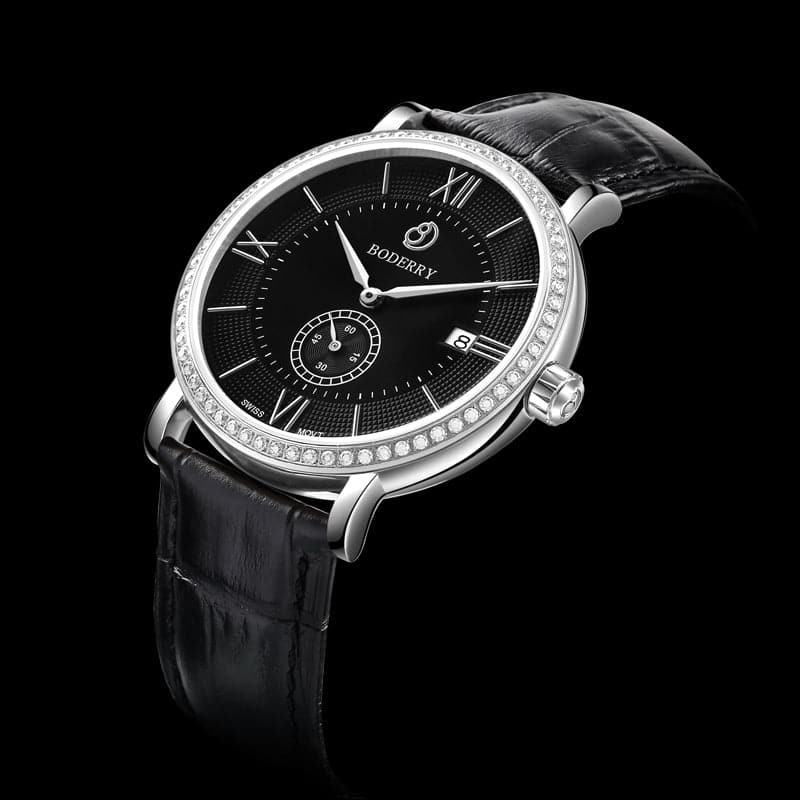 Mens Quartz(Swiss Movement) Watch | Silver/Black Dial-Boderry Elegant II Boderry Watches