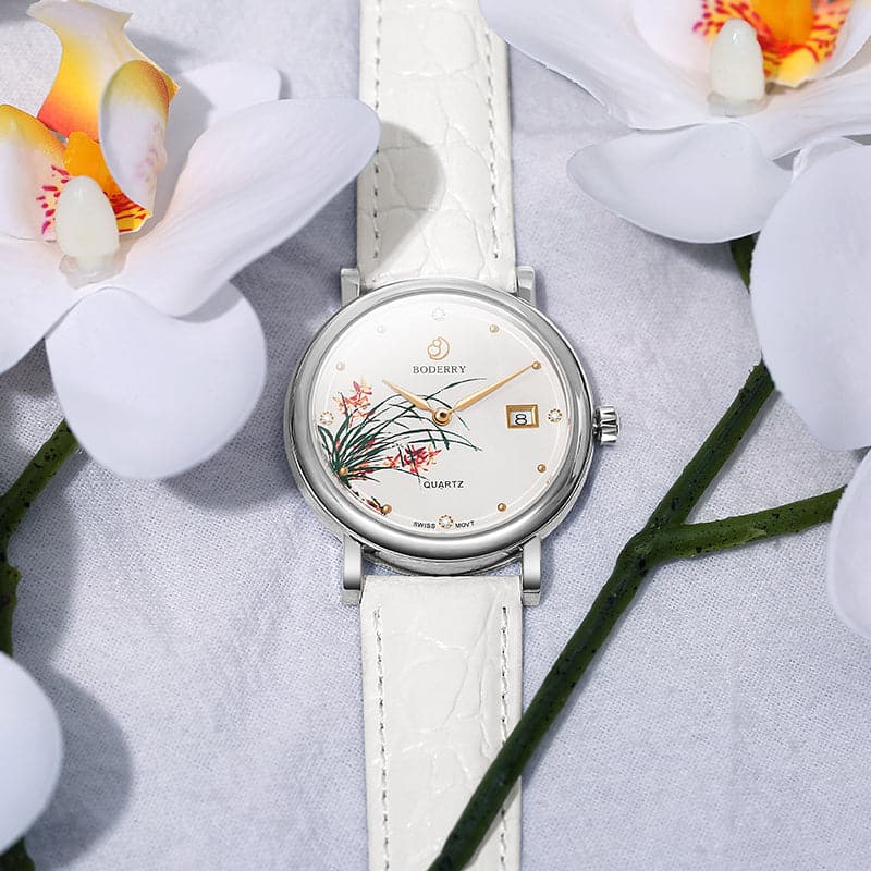 Women Watch | Orchid Silver Case Watch-Boderry Flower Boderry Watches