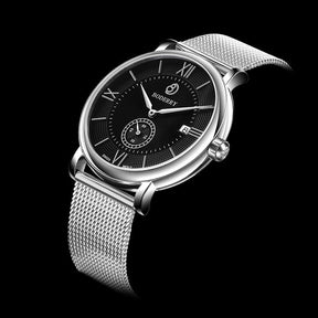 Mens Quartz(Swiss Movement) Watch | Silver/Black Dial-Boderry Elegant Boderry Watches