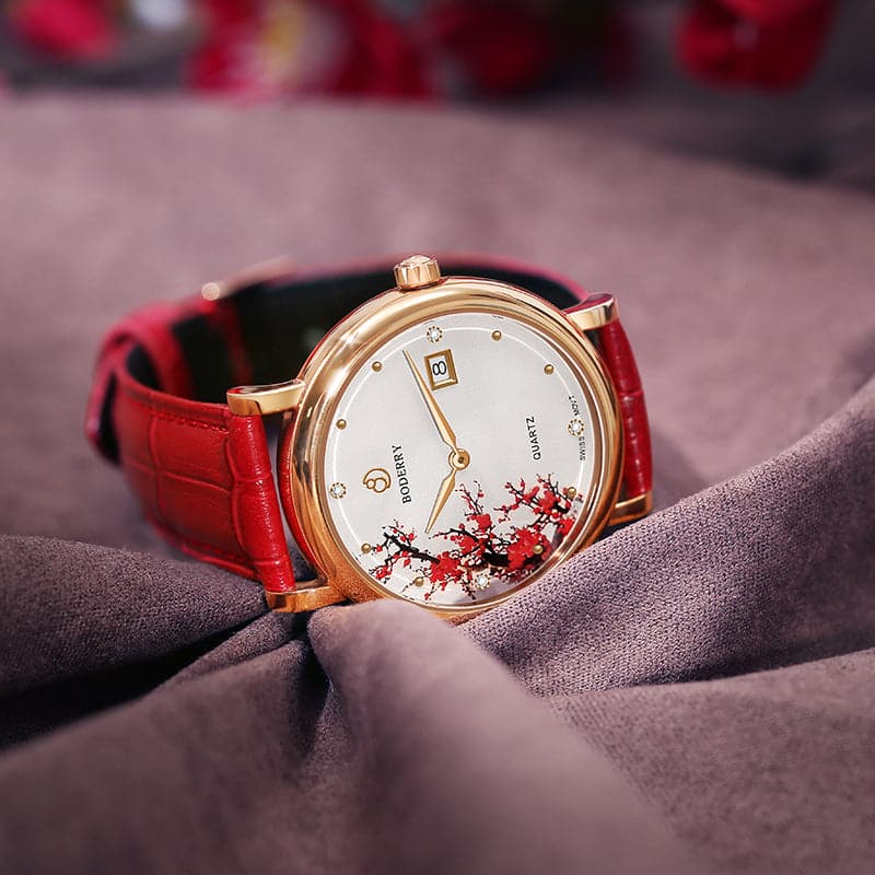 Women Watch | Plum Blossom Rose Gold Case Watch-Boderry Flower Boderry Watches