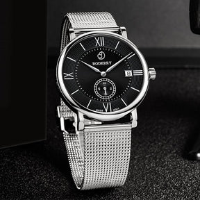 Mens Quartz(Swiss Movement) Watch | Silver/Black Dial-Boderry Elegant Boderry Watches