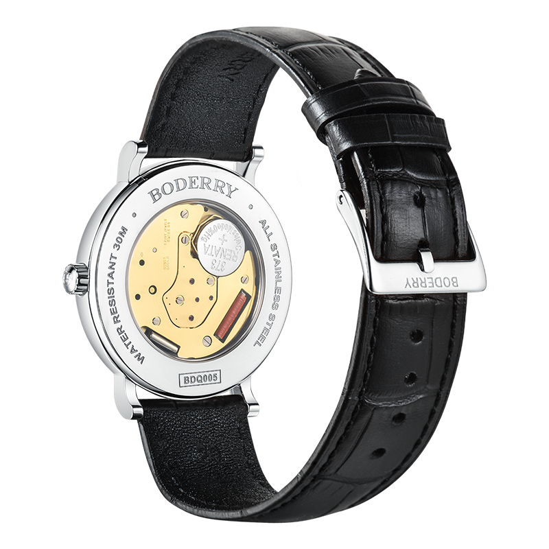 Mens Quartz(Swiss Movement) Watch | Silver/Black Dial-Boderry Elegant II Boderry Watches