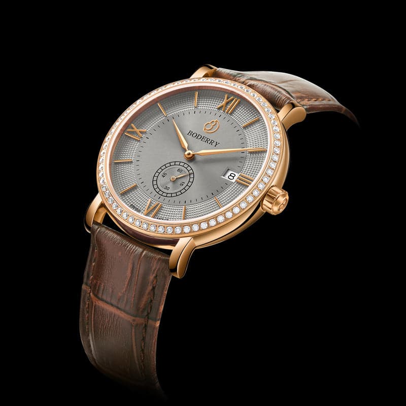 Mens Quartz(Swiss Movement) Watch | Rose Gold Case/Grey Dial-Boderry Elegant II Boderry Watches