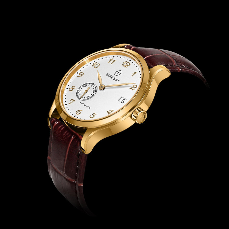 Mens Micro-rotor Automatic Watch | White & Gold with Leather Straps