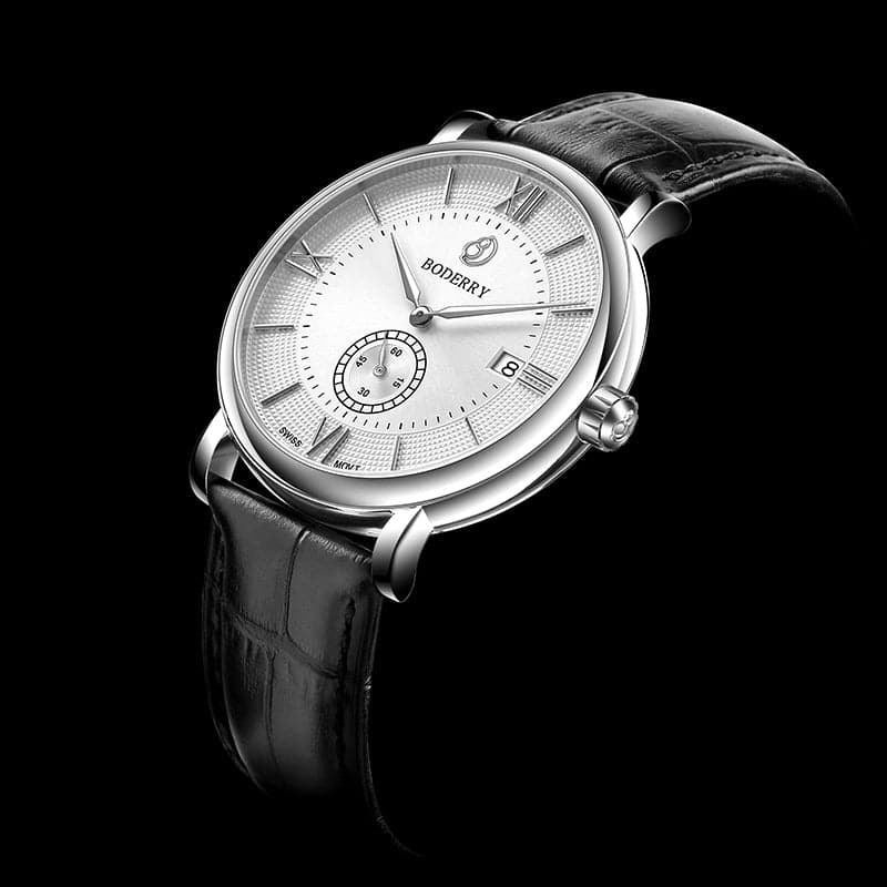 Mens Quartz(Swiss Movement) Watch | Silver/White Dial-Boderry Elegant Boderry Watches