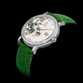 Women Watch | Bamboo Green Diamond Swiss Watches-Boderry Flower Boderry Watches