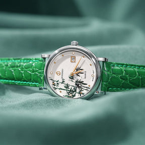 Women Watch | Bamboo Green Diamond Swiss Watches-Boderry Flower Boderry Watches
