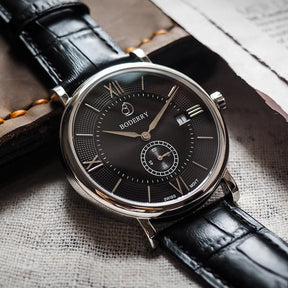 Mens Quartz(Swiss Movement) Watch | Silver/Black Dial-Boderry Elegant Boderry Watches