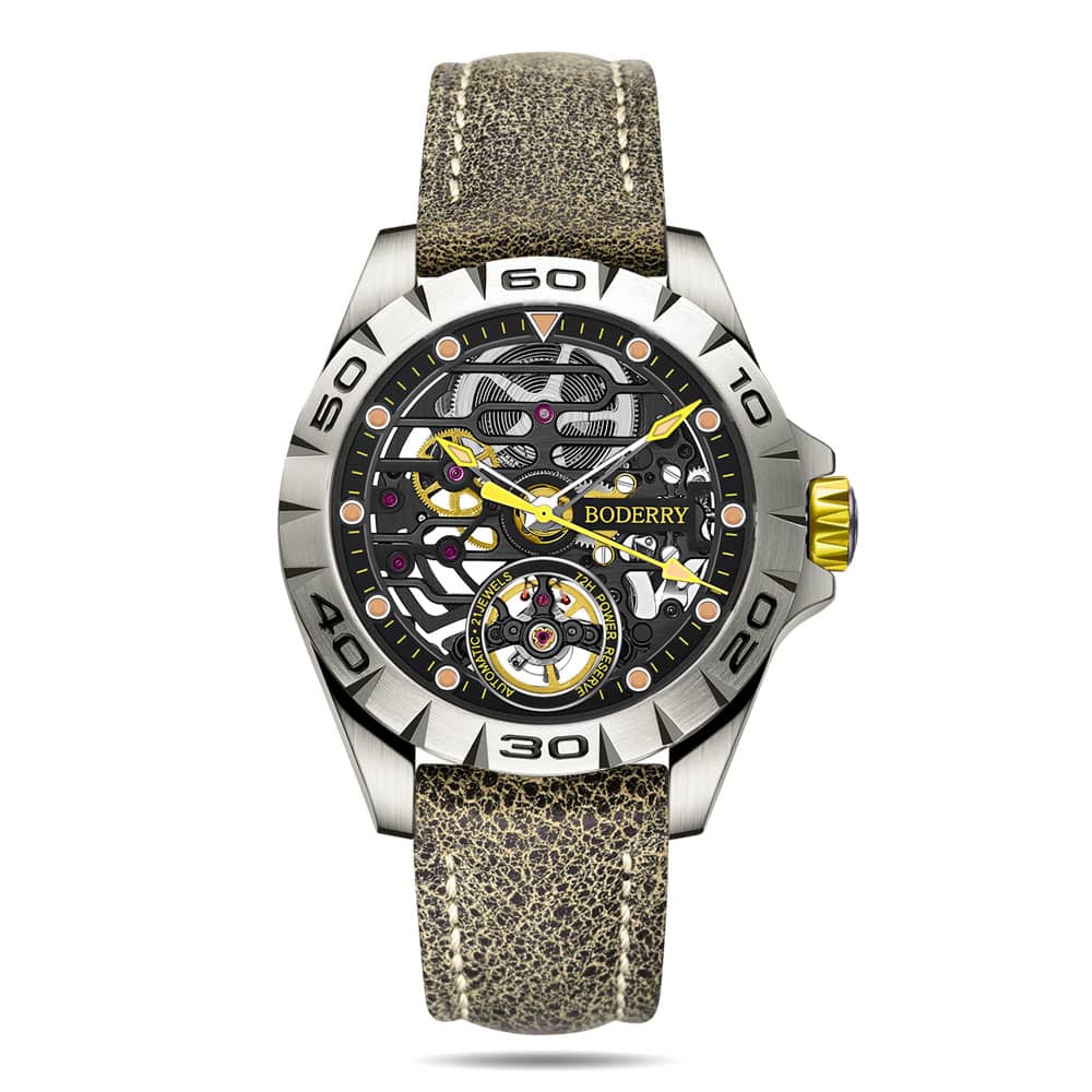 URBAN SKELETON(TITANIUM) Ver 2.0-Silver Hands - 3-Hand Hi-beat(28,800 bph) with 72 hrs Power-reserve Automatic Watch | Yellow Dial