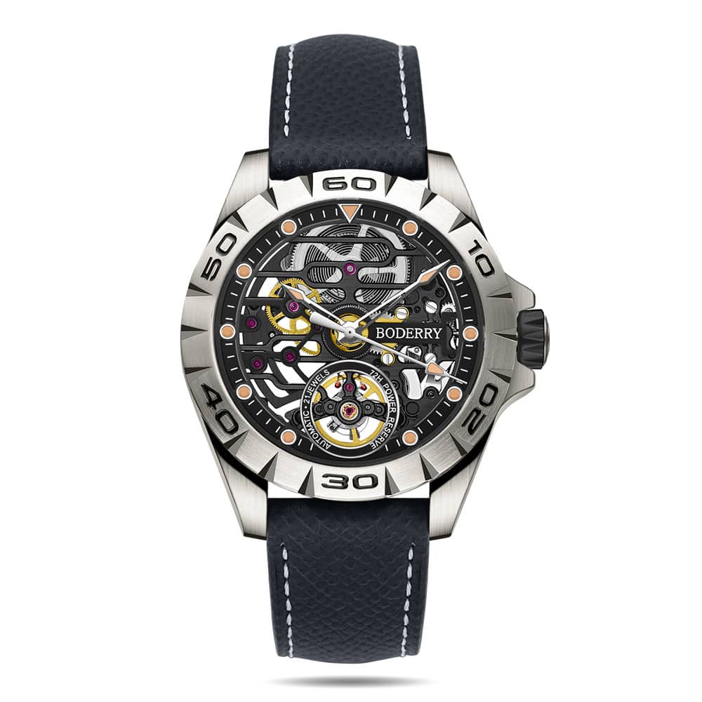URBAN SKELETON(TITANIUM) V2.0-Silver Hands - Hi-beat(28,800 bph) with 72 hrs Power-reserve Automatic Watch | Black Dial